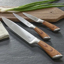 New Coffret 3 couteaux tout inox effet bois Sets De Couteaux De Cuisine|Coffrets Couteaux De Cuisine