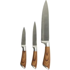 New Coffret 3 couteaux tout inox effet bois Sets De Couteaux De Cuisine|Coffrets Couteaux De Cuisine