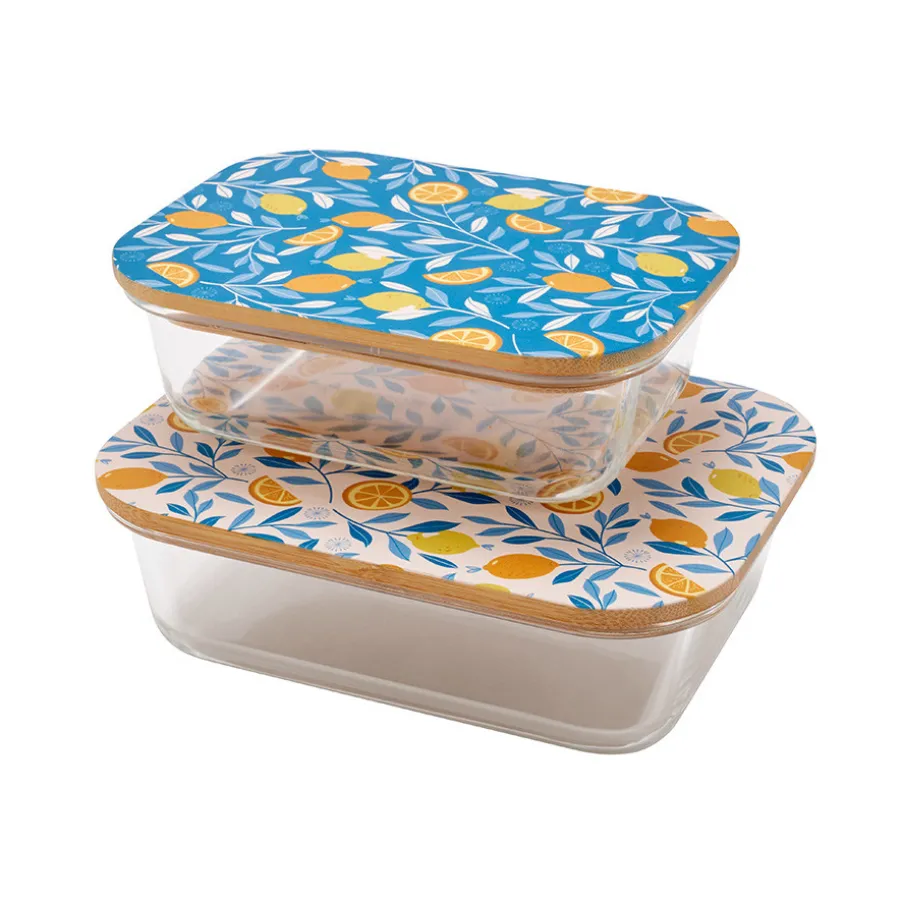 Best Lot de 2 boîtes de conservation couvercles imprimés Boite De Conservation Alimentaire