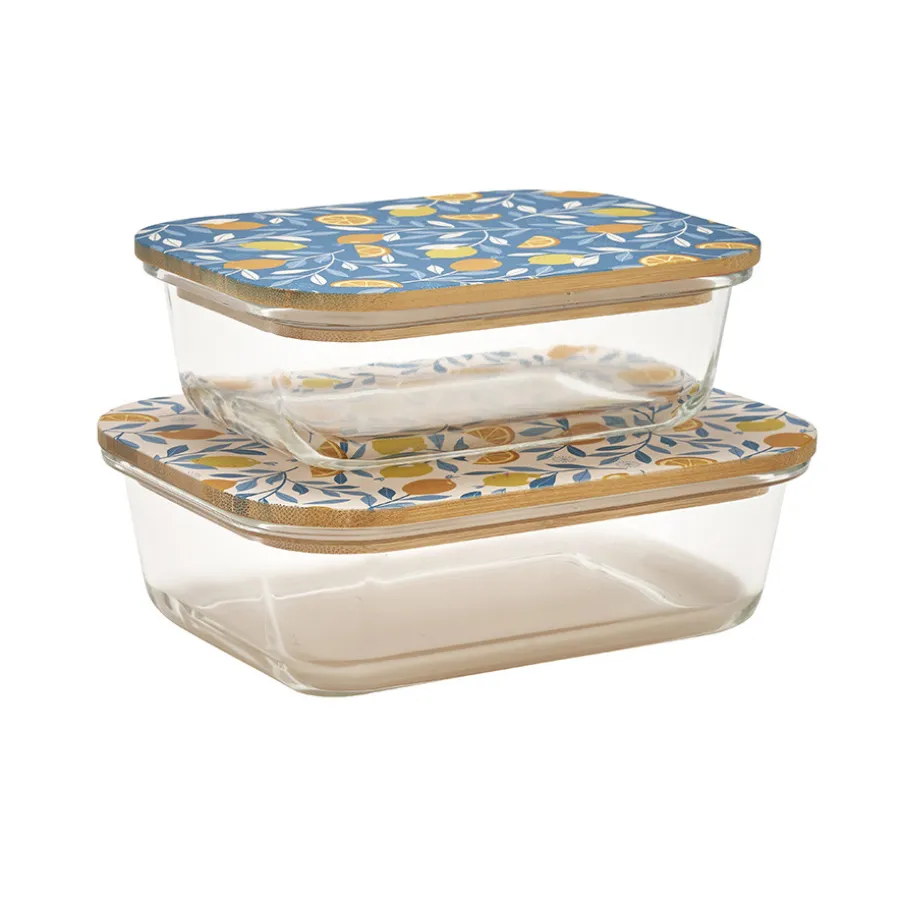 Best Lot de 2 boîtes de conservation couvercles imprimés Boite De Conservation Alimentaire