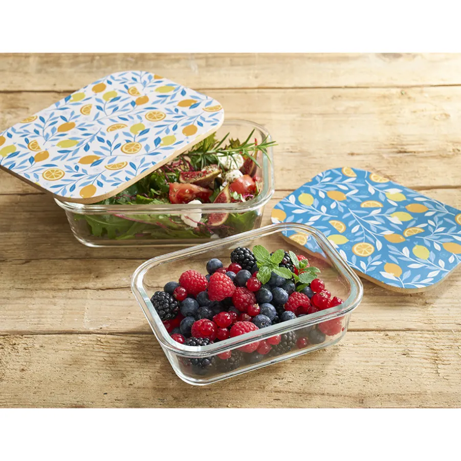 Best Lot de 2 boîtes de conservation couvercles imprimés Boite De Conservation Alimentaire