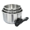 Hot Lot de 3 casseroles inox + 1 manche amovible Batteries De Cuisine|Casseroles