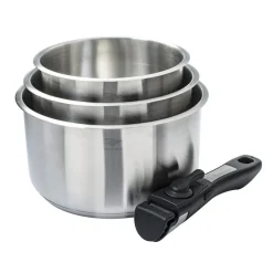 Hot Lot de 3 casseroles inox + 1 manche amovible Batteries De Cuisine|Casseroles