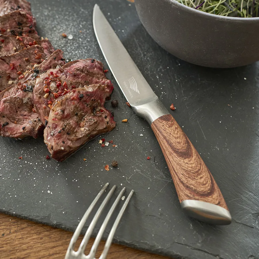 Outlet Lot de 4 couteaux à steak tout inox effet bois Couteaux À Steak
