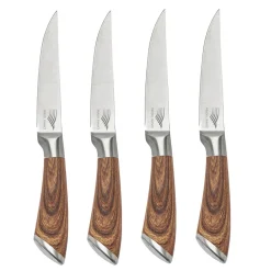Outlet Lot de 4 couteaux à steak tout inox effet bois Couteaux À Steak
