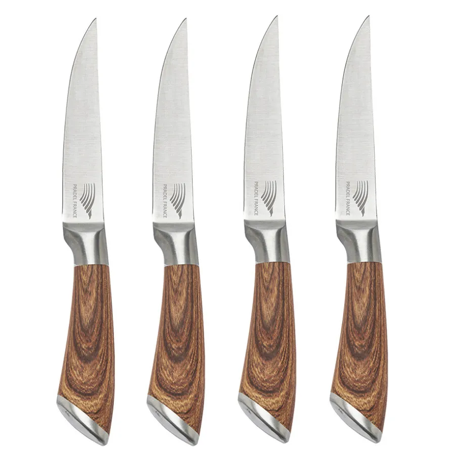 Outlet Lot de 4 couteaux à steak tout inox effet bois Couteaux À Steak