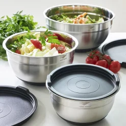 Sale Lot de 3 saladiers inox avec couvercles Ustensiles De Préparation|Boite De Conservation Alimentaire